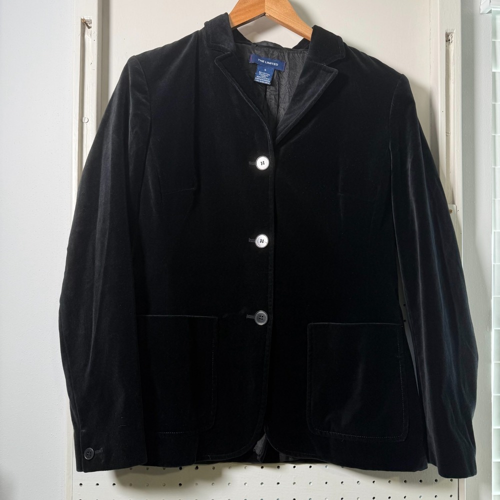 The Limited Velvet Blazer Women's Black 3-Button Jacket Preppy Holiday - Small‎